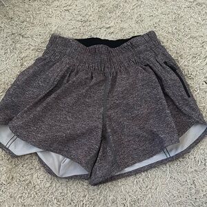 Grey Lululemon hotty hot shorts in size four! Lightly used.